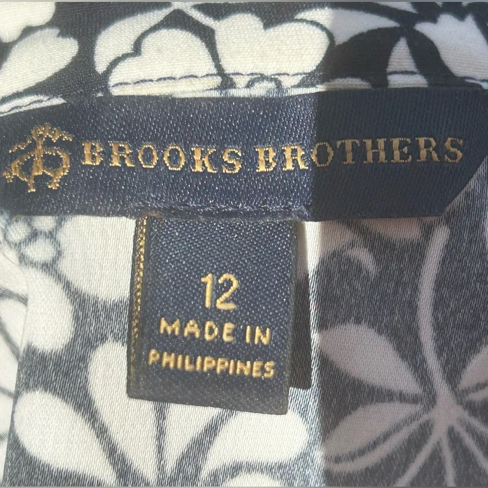NWOT BROOKS BROS s12 shirtdress-full button down w/belt-blk/crm floral-midi - Picture 3 of 8